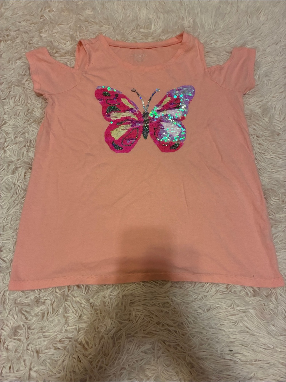 The Children's Place Peach Cold-Shoulder Tee with Sequin Butterfly